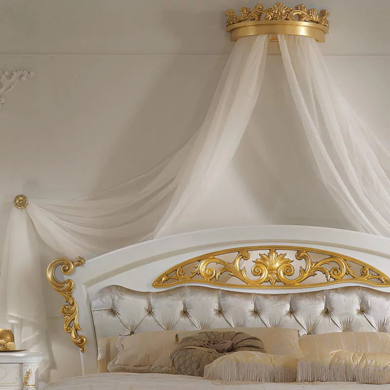Royal Hand-Carved Wooden Bed with Tufted Comfort