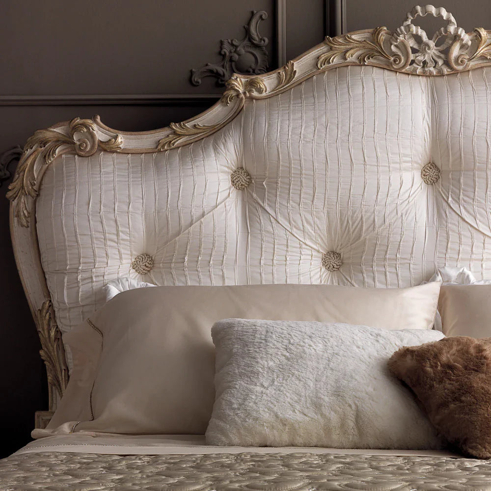 Elegant Wooden Carved Bed with Intricate Headboard