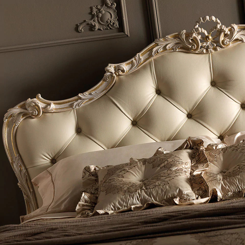 Ornate Luxury Bed with Hand-Carved Wooden Frame