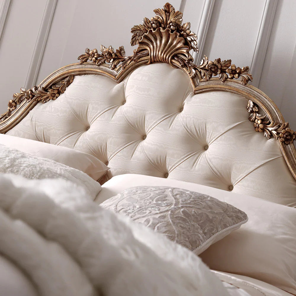 Elegant Handcrafted Carved Bed with Premium Upholstery