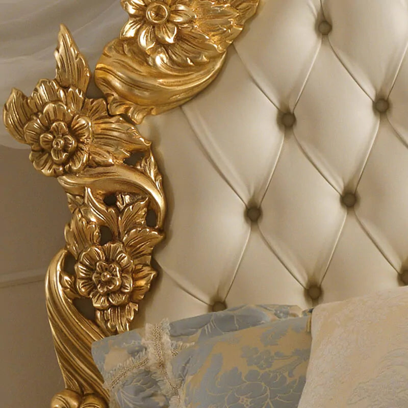 Royal Antique Carved Bed with Upholstered Touch