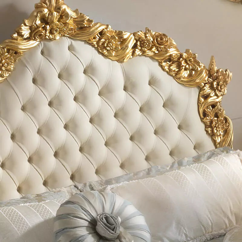 Royal Antique Carved Bed with Upholstered Touch