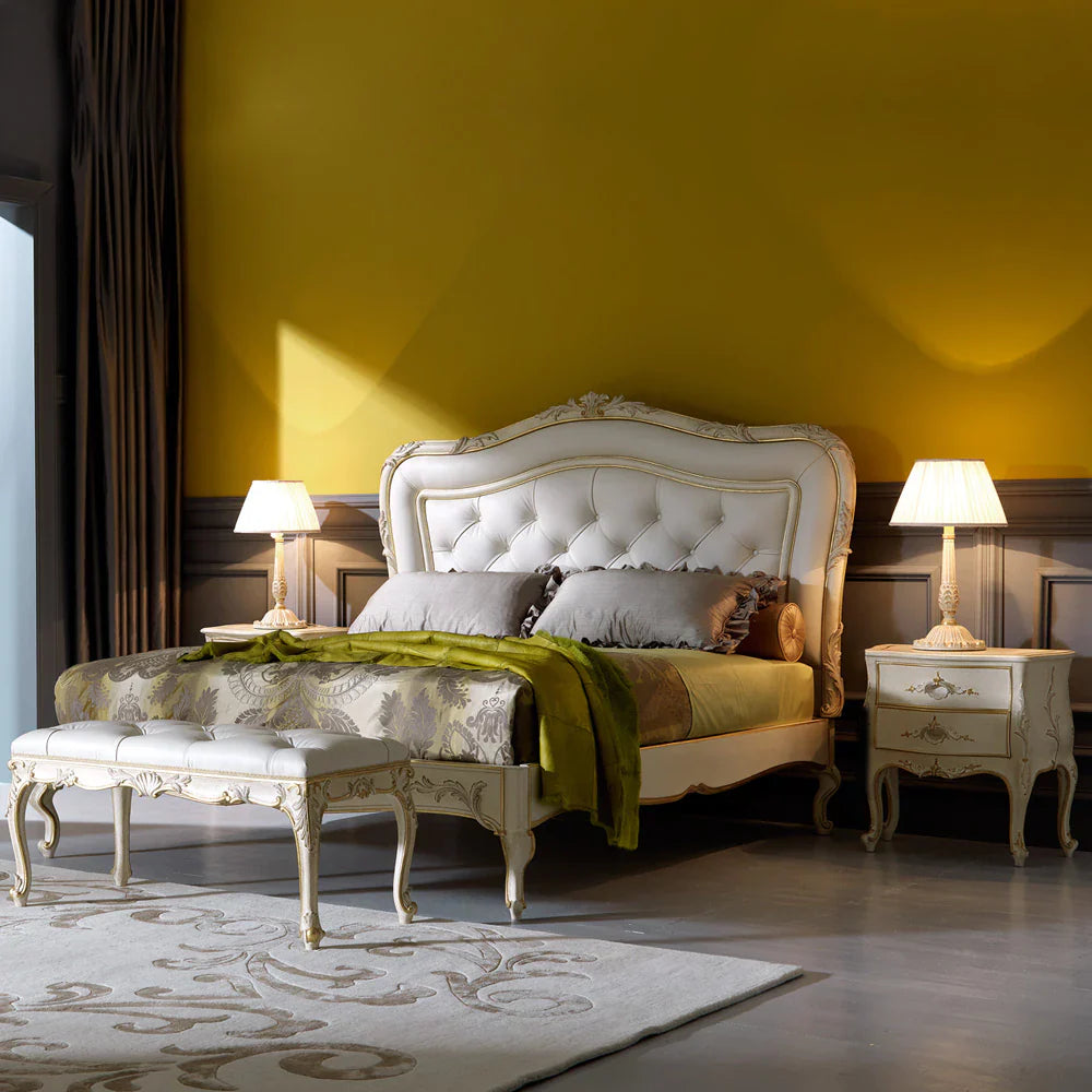 Classic Wooden Bed with Antique Carved Design