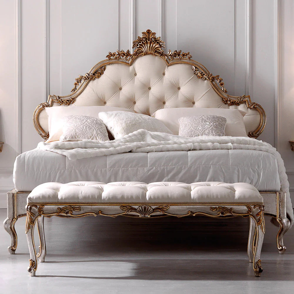 Royal Inspired Carved Bed with Handcrafted Woodwork