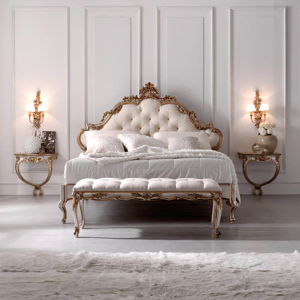 Royal Inspired Carved Bed with Handcrafted Woodwork