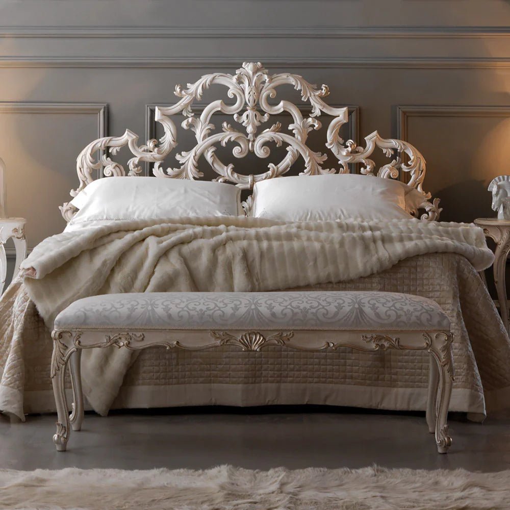 Premium Hand-Carved Bed with Elegant Wooden Finish