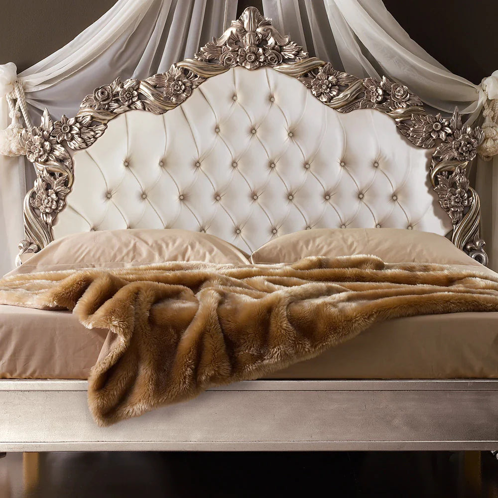 Elegant Antique Carved Bed with Upholstered Comfort