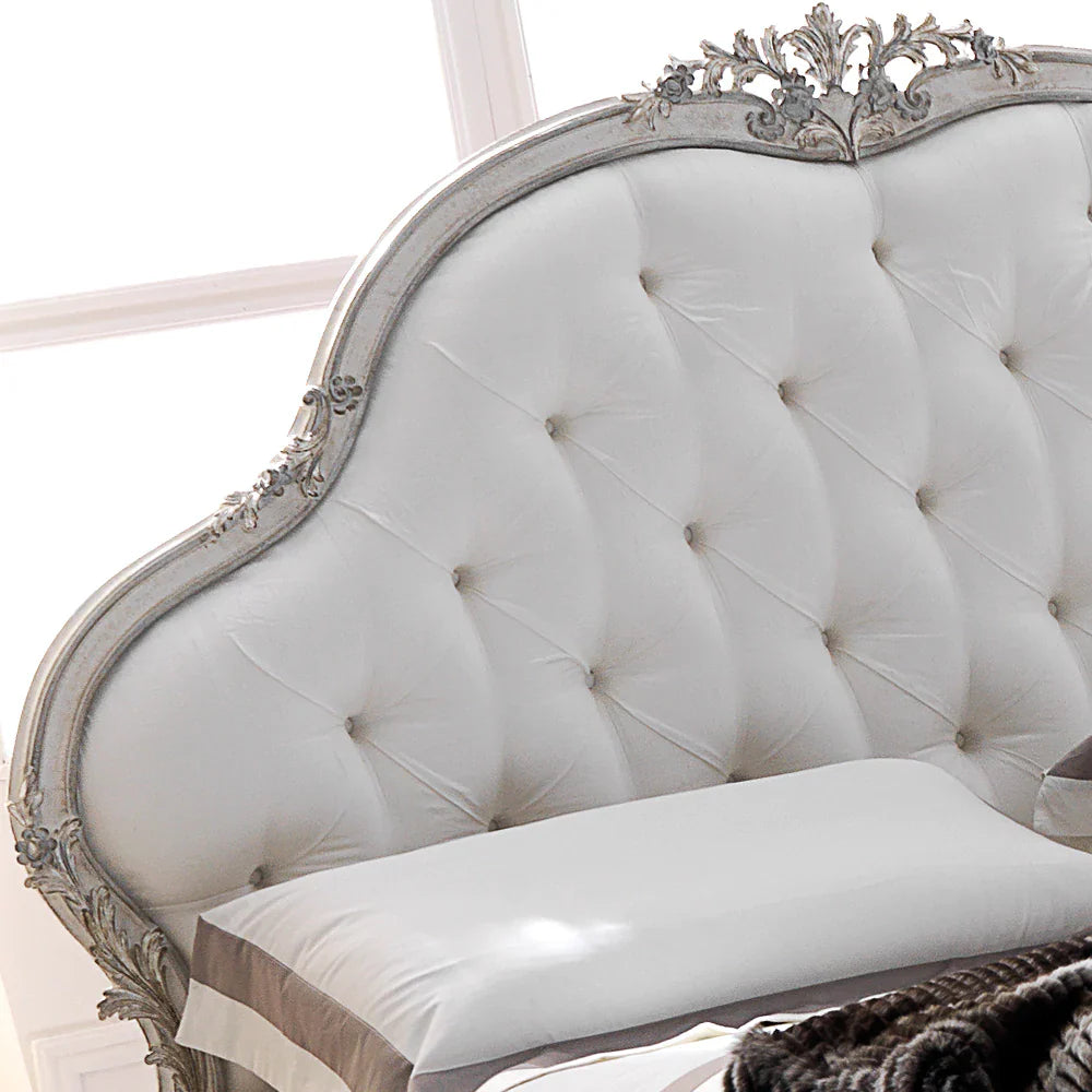 Royal Style Wooden Carved Bed with Upholstered Panel