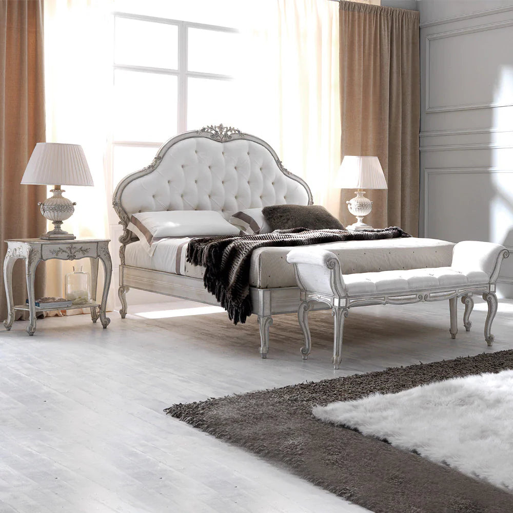 Royal Style Wooden Carved Bed with Upholstered Panel