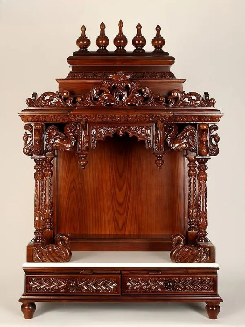 Handcrafted Wooden Mandir for Home | Traditional Pooja Temple with Carving