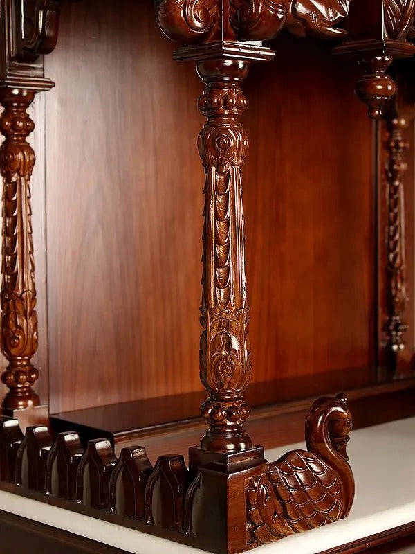 Handcrafted Wooden Mandir for Home | Traditional Pooja Temple with Carving
