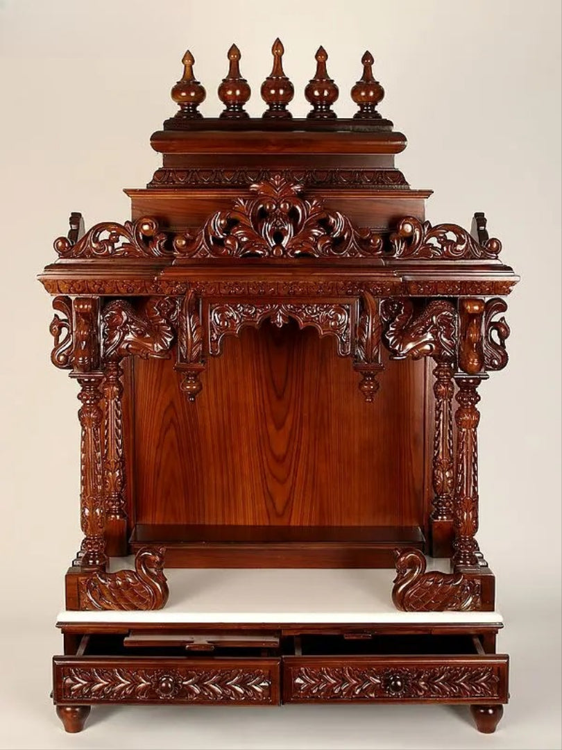 Handcrafted Wooden Mandir for Home | Traditional Pooja Temple with Carving