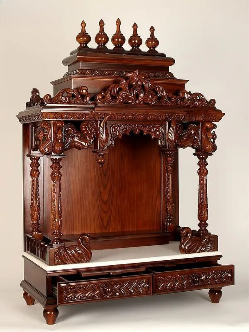 Handcrafted Wooden Mandir for Home | Traditional Pooja Temple with Carving