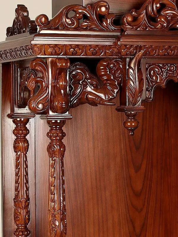 Handcrafted Wooden Mandir for Home | Traditional Pooja Temple with Carving