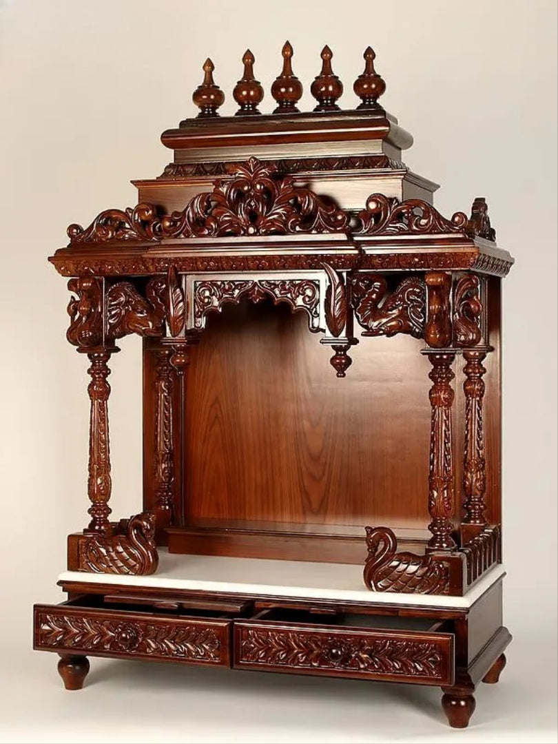 Handcrafted Wooden Mandir for Home | Traditional Pooja Temple with Carving