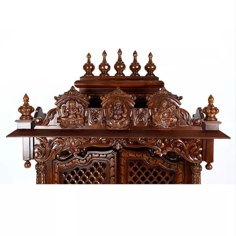 Premium Solid Wood Temple for Home | Carved Pooja Mandir with Storage