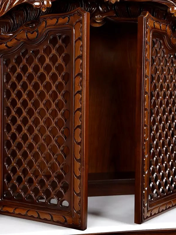 Premium Solid Wood Temple for Home | Carved Pooja Mandir with Storage