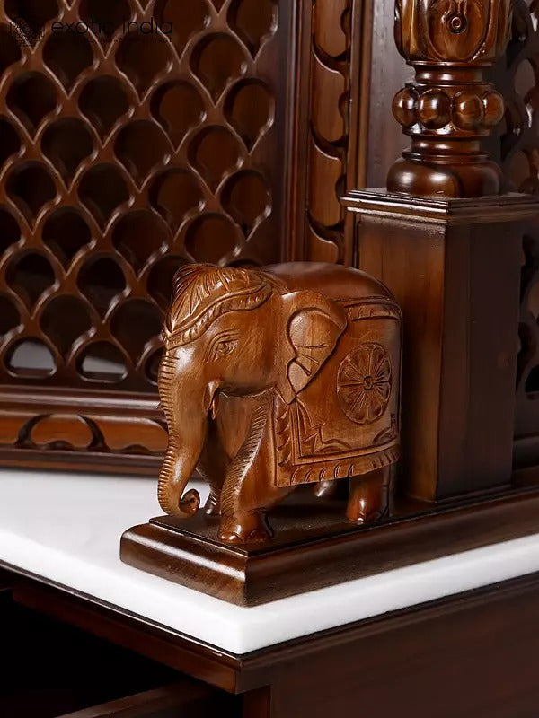 Premium Solid Wood Temple for Home | Carved Pooja Mandir with Storage