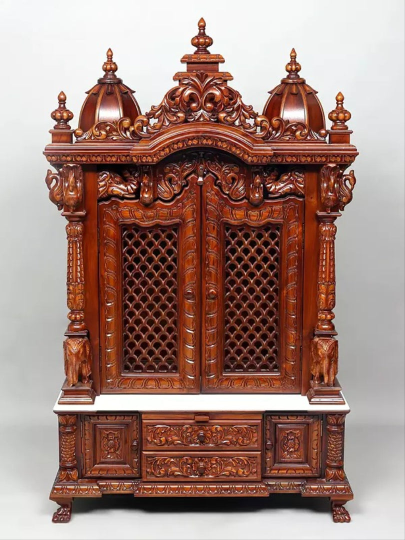 Indian Hand-Carved Wooden Temple | Home Pooja Mandir