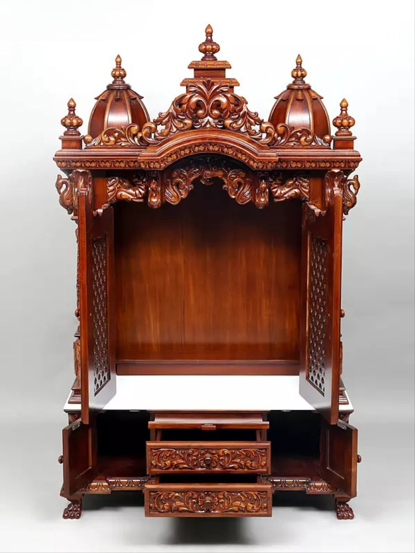 Indian Hand-Carved Wooden Temple | Home Pooja Mandir