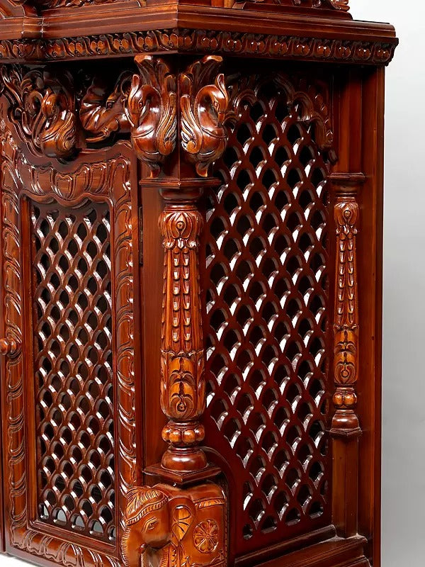 Indian Hand-Carved Wooden Temple | Home Pooja Mandir