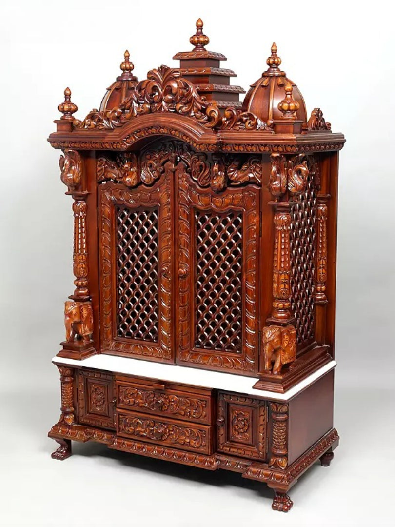 Indian Hand-Carved Wooden Temple | Home Pooja Mandir