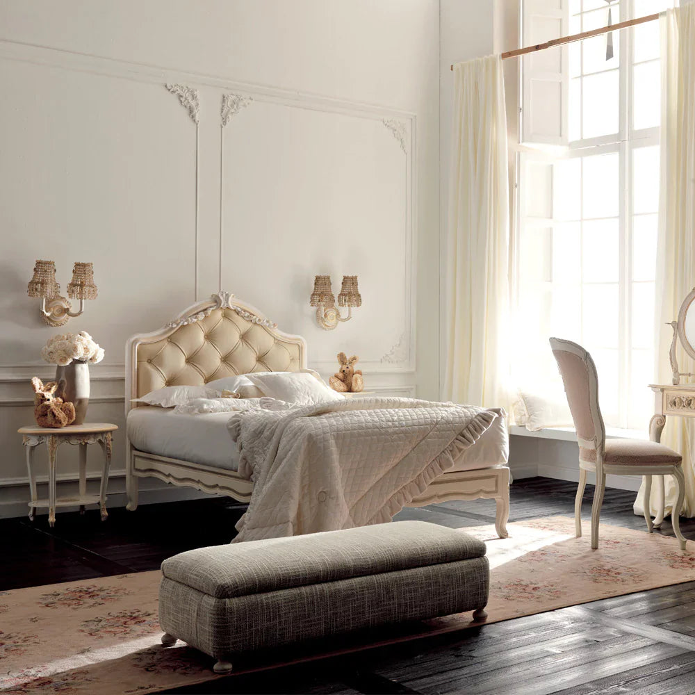 Elegant Wooden Carved Bed with Intricate Headboard