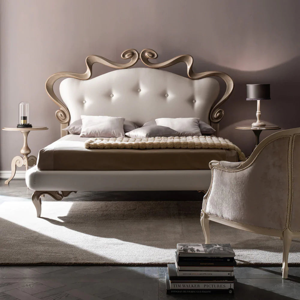 Classic Wooden Bed with Antique Carved Design