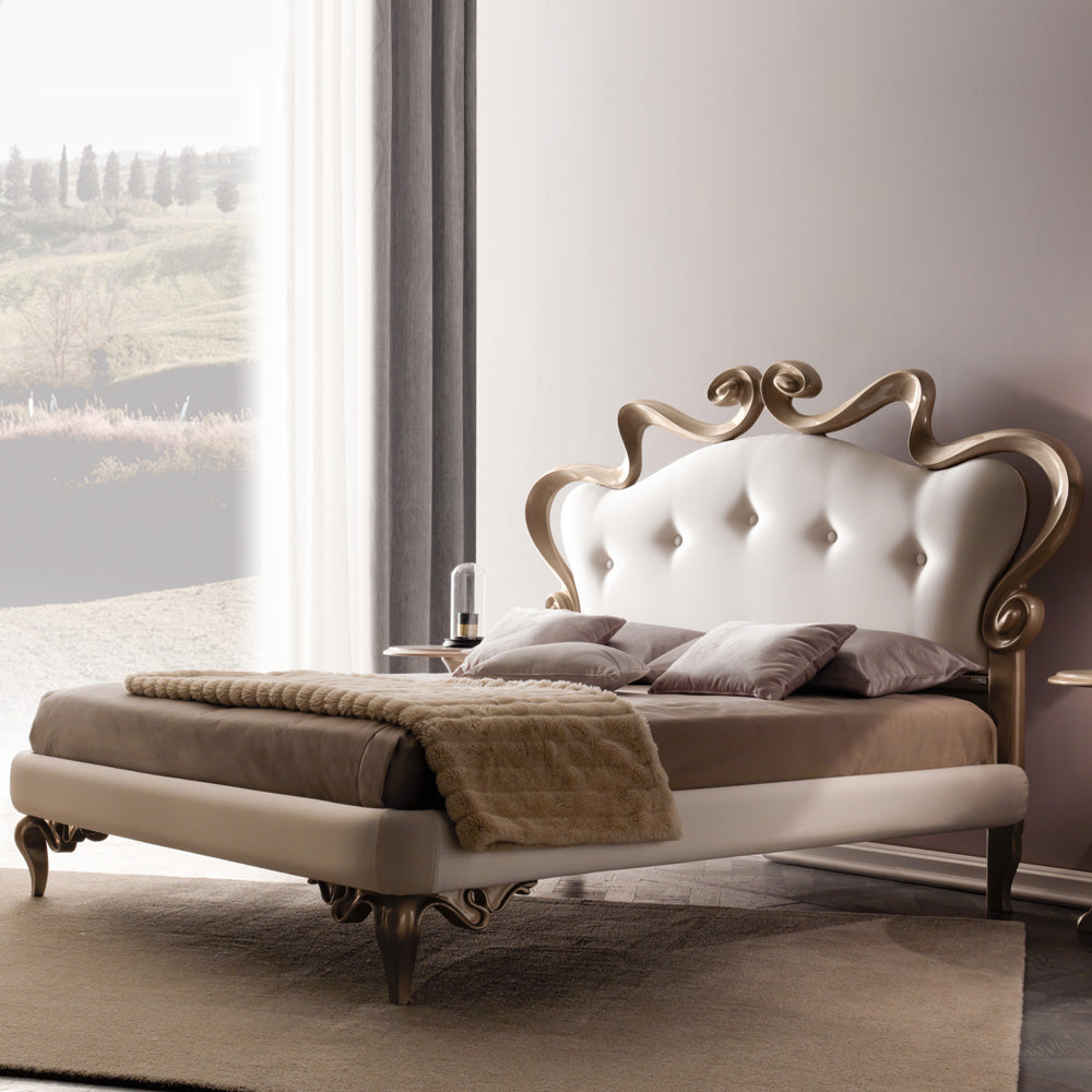 Classic Wooden Bed with Antique Carved Design