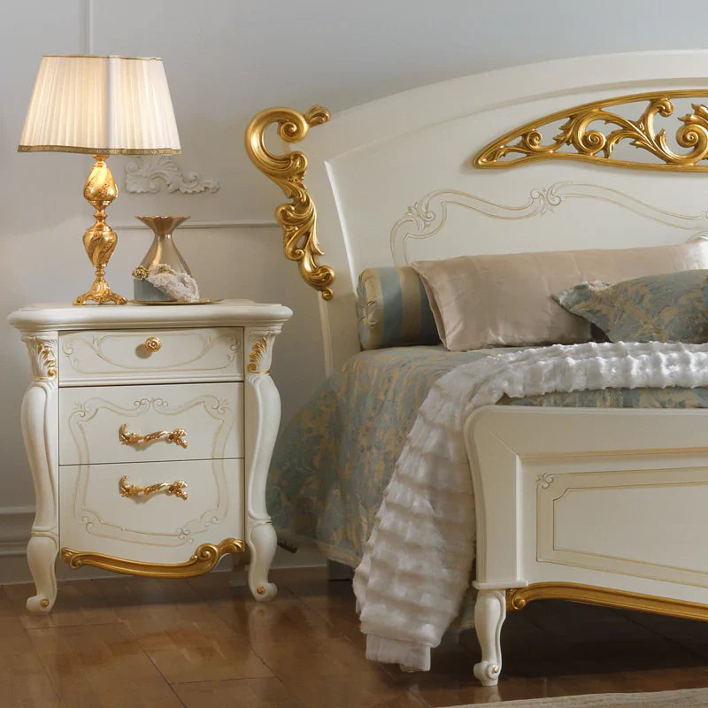 Royal Hand-Carved Wooden Bed with Tufted Comfort