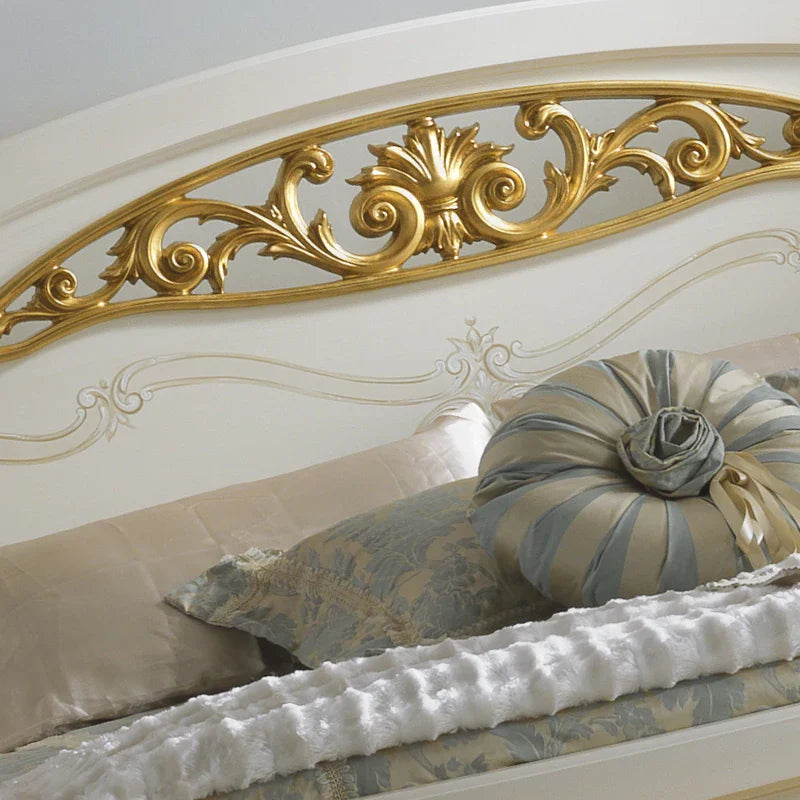 Royal Hand-Carved Wooden Bed with Tufted Comfort