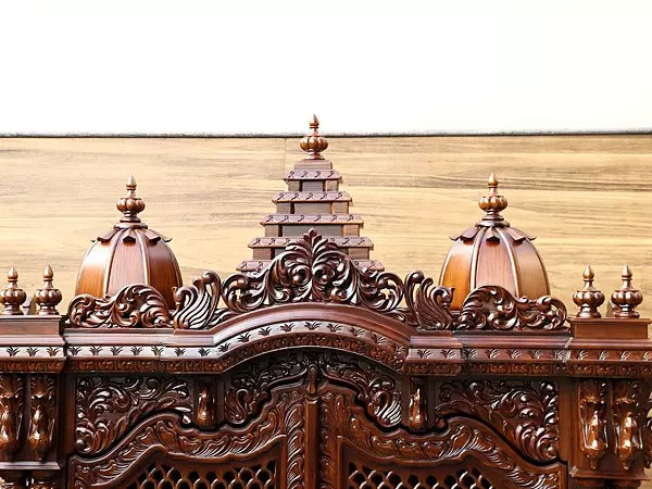 Antique Finish Wooden Mandir | Traditional Carved Temple for Prayer Room