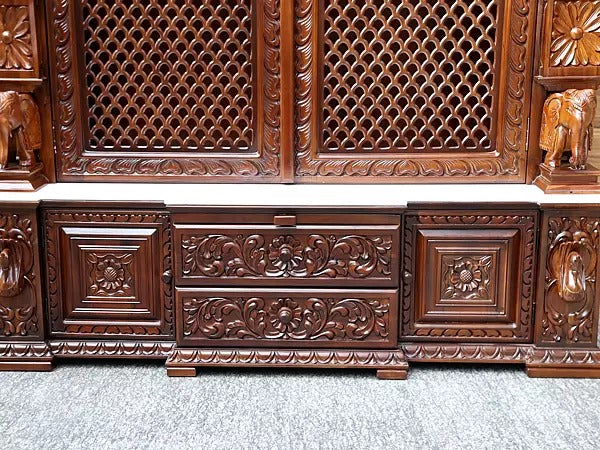 Antique Finish Wooden Mandir | Traditional Carved Temple for Prayer Room