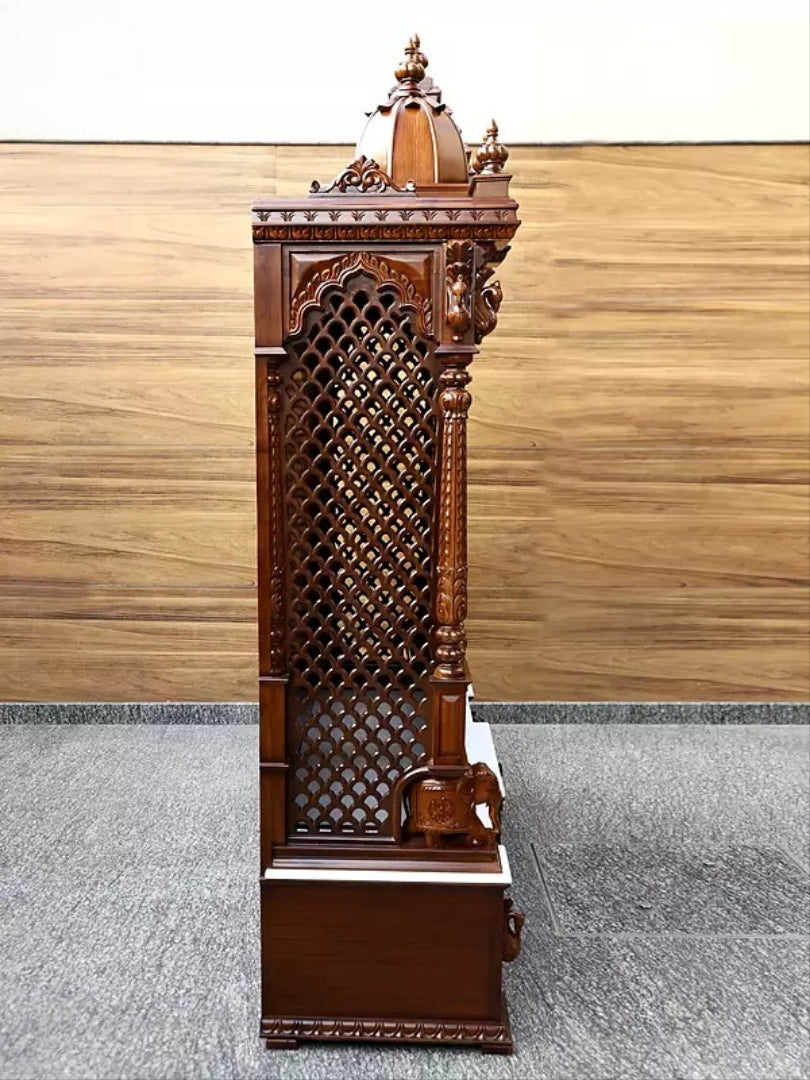 Antique Finish Wooden Mandir | Traditional Carved Temple for Prayer Room
