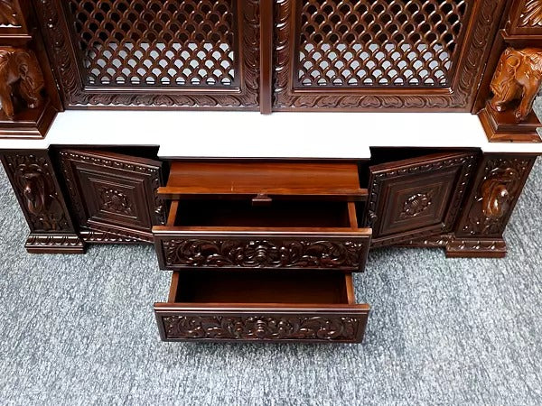 Antique Finish Wooden Mandir | Traditional Carved Temple for Prayer Room