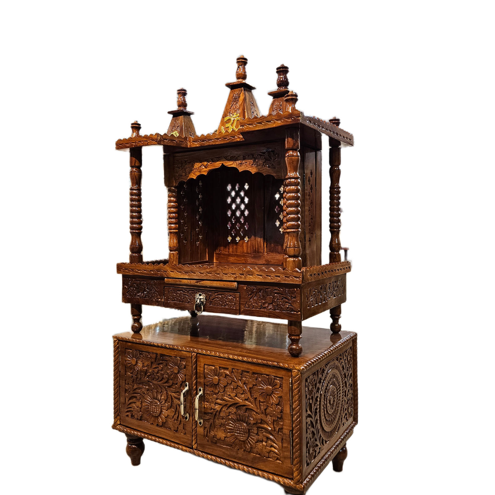 Premium Handcrafted Wooden Pooja Temple with Storage - Image 2