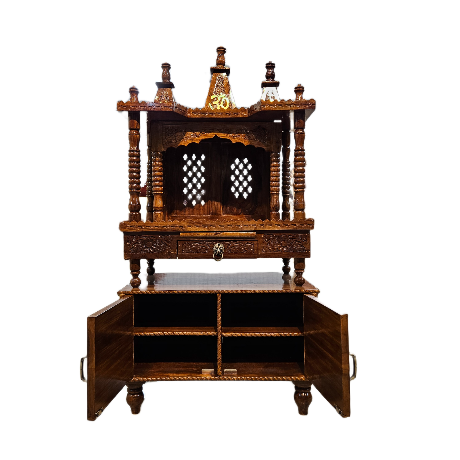 Premium Handcrafted Wooden Pooja Temple with Storage - Image 3