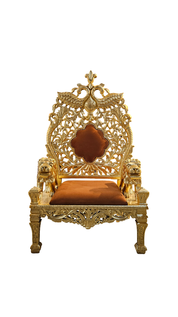 Temple Style Guruji Chair Set – Solid Wood with Golden Touch - Image 2