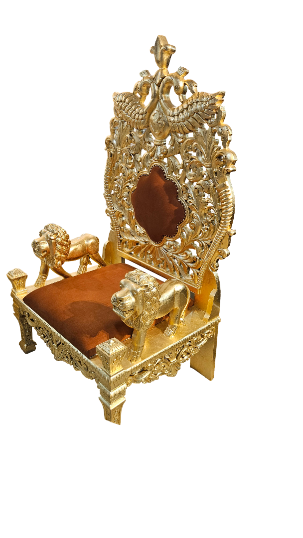 Temple Style Guruji Chair Set – Solid Wood with Golden Touch - Image 3