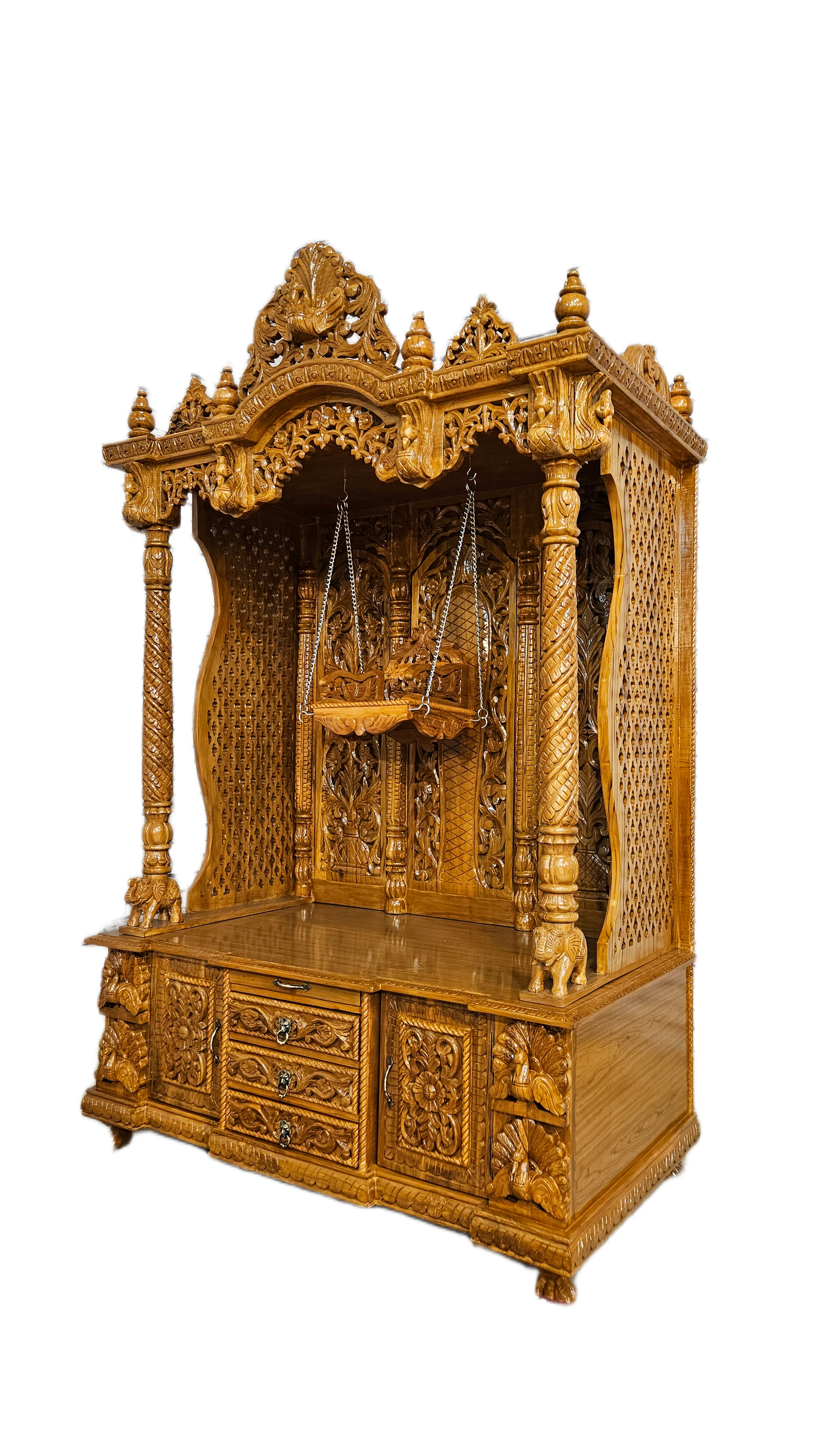 Handcrafted Solid Wood Mandir with Carved Details - Image 3