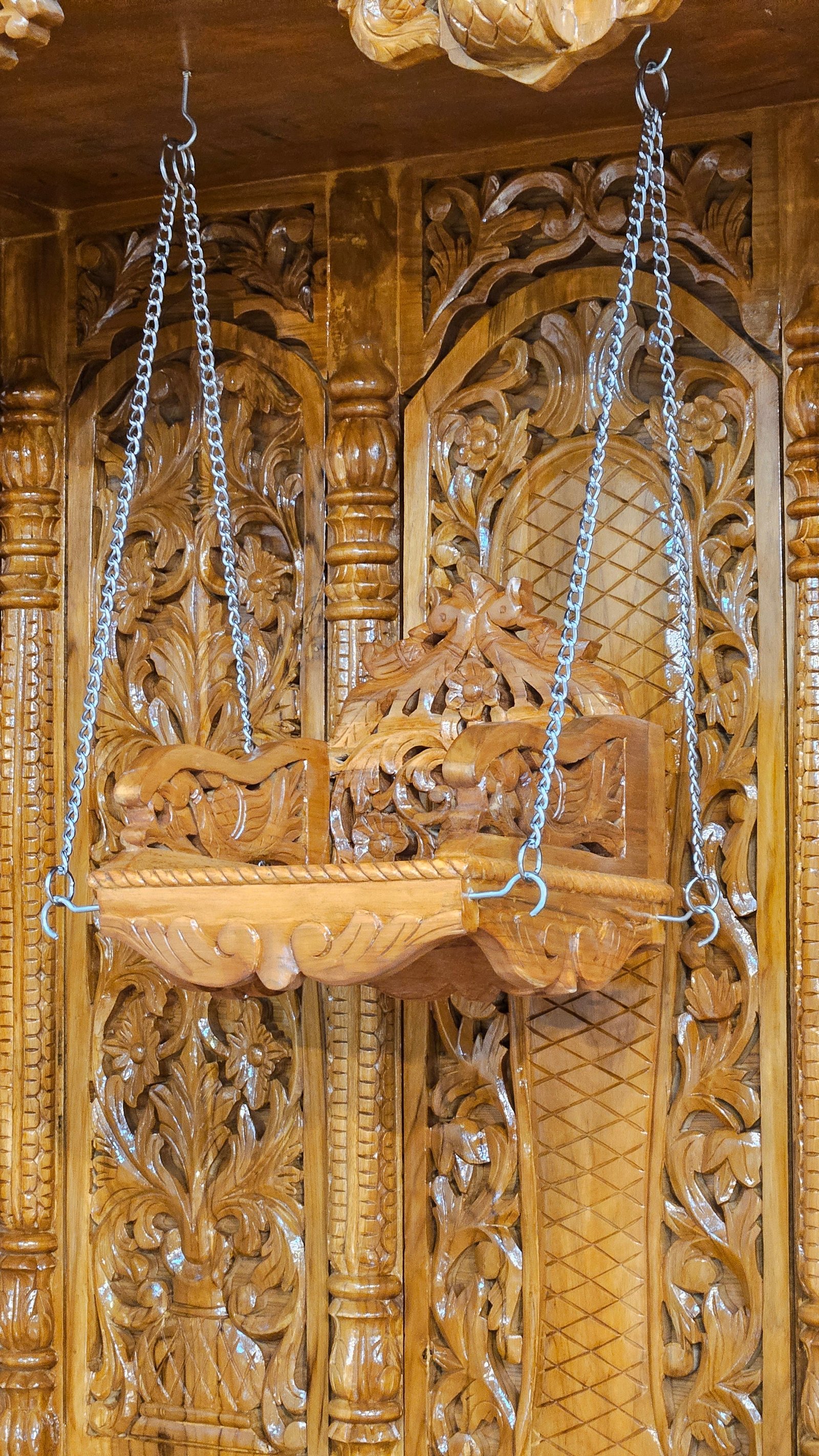 Handcrafted Solid Wood Mandir with Carved Details - Image 2