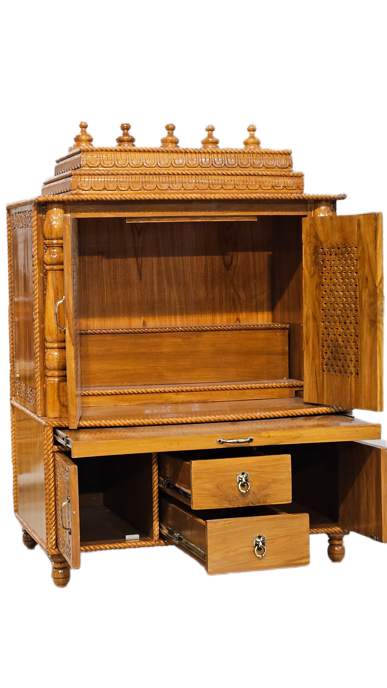 Modern Wooden Mandir with Smooth Polish - Image 3