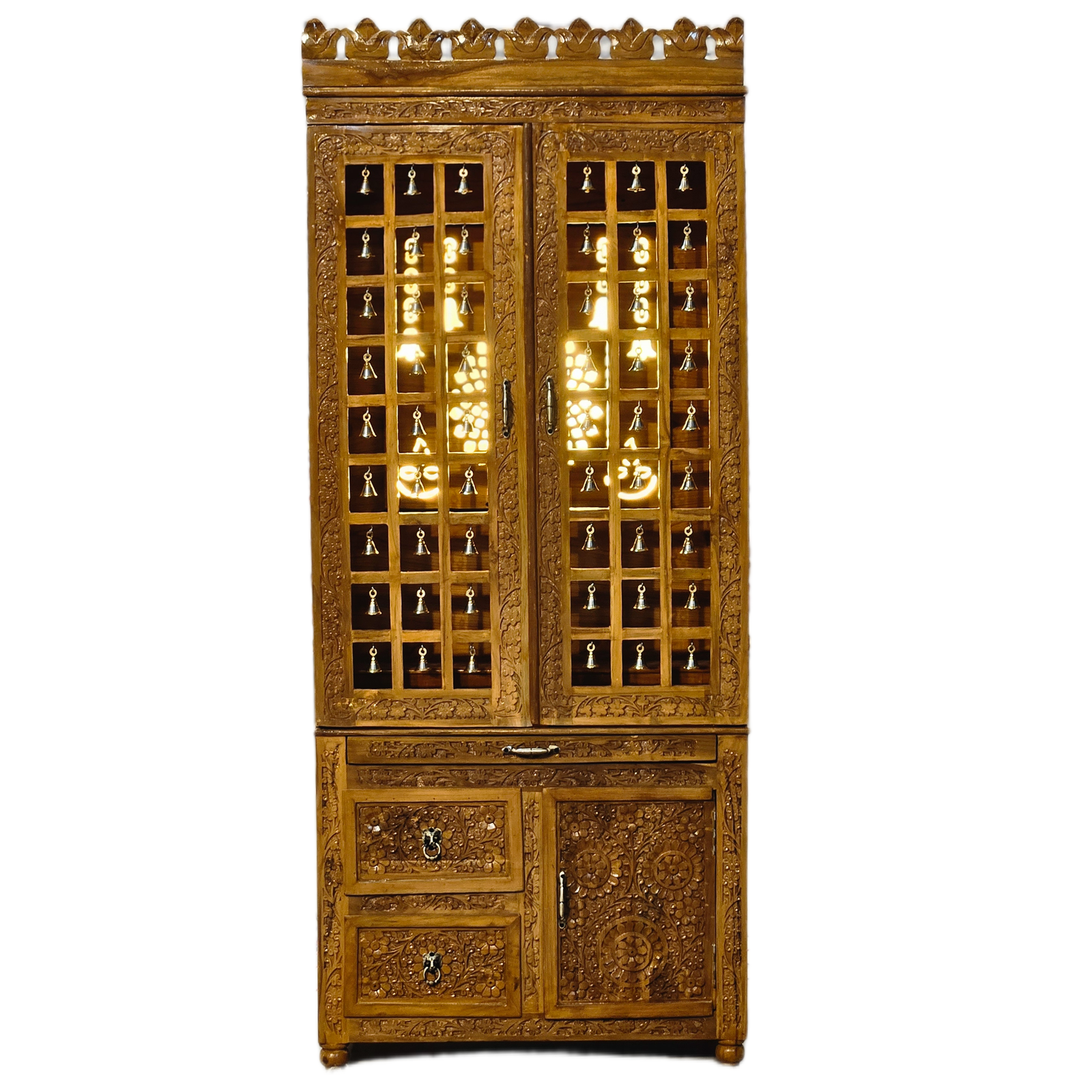 Minimalist Wooden Temple With Led Back Design