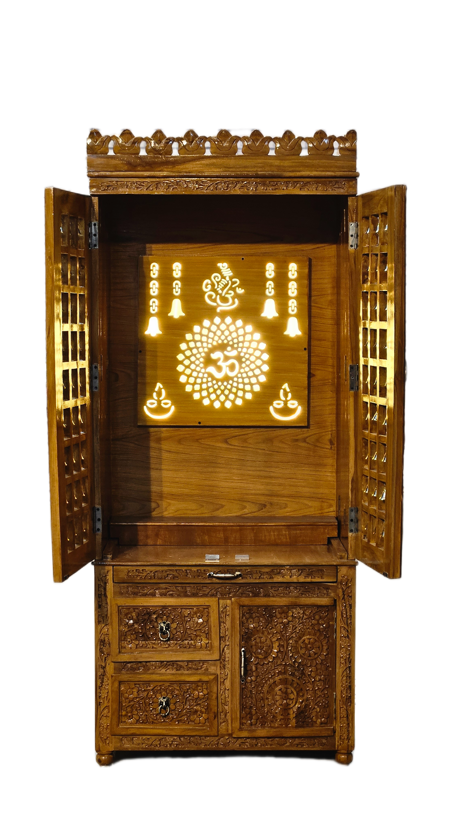 Minimalist Wooden Temple With Led Back Design - Image 2