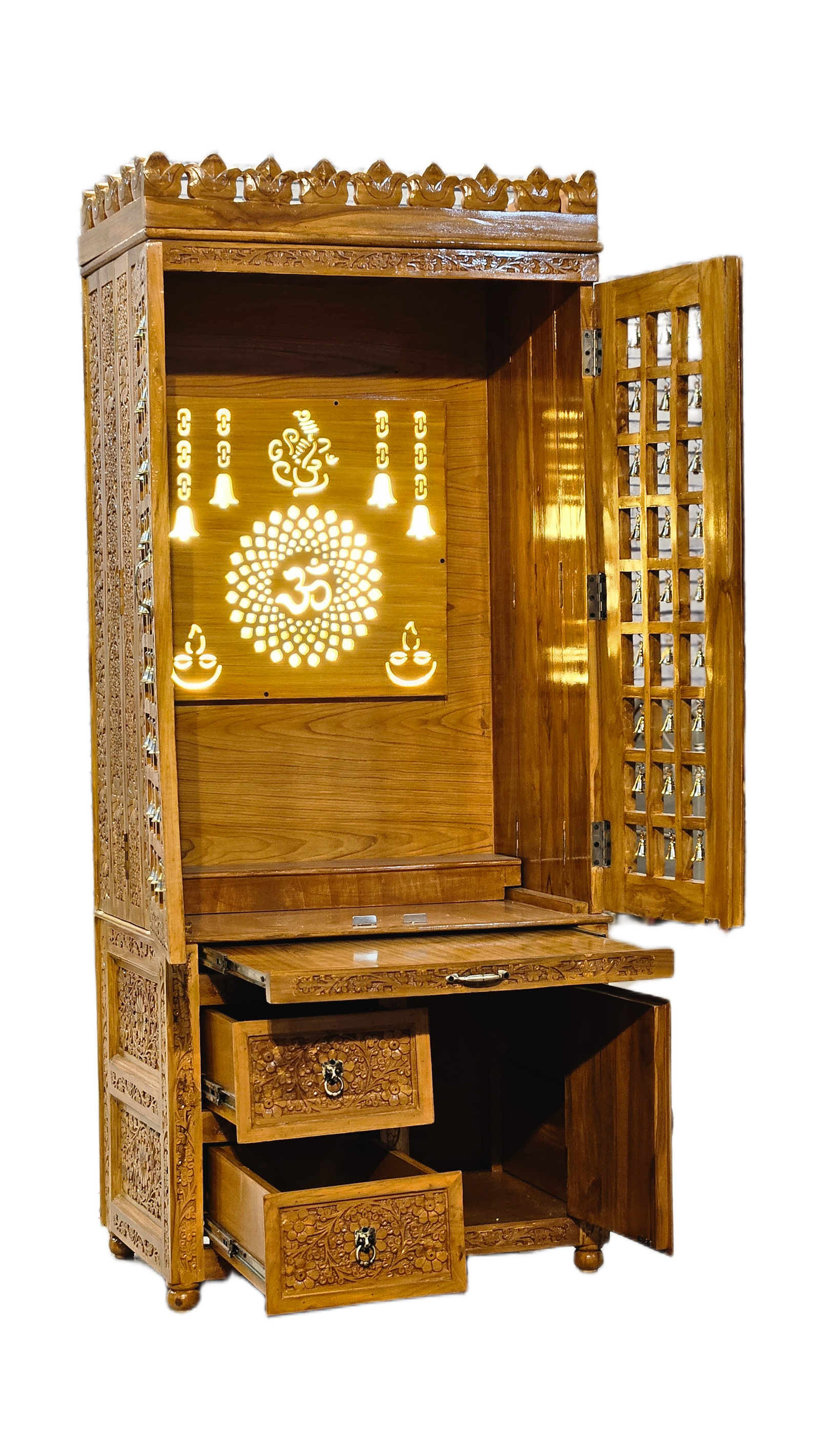 Minimalist Wooden Temple With Led Back Design - Image 4