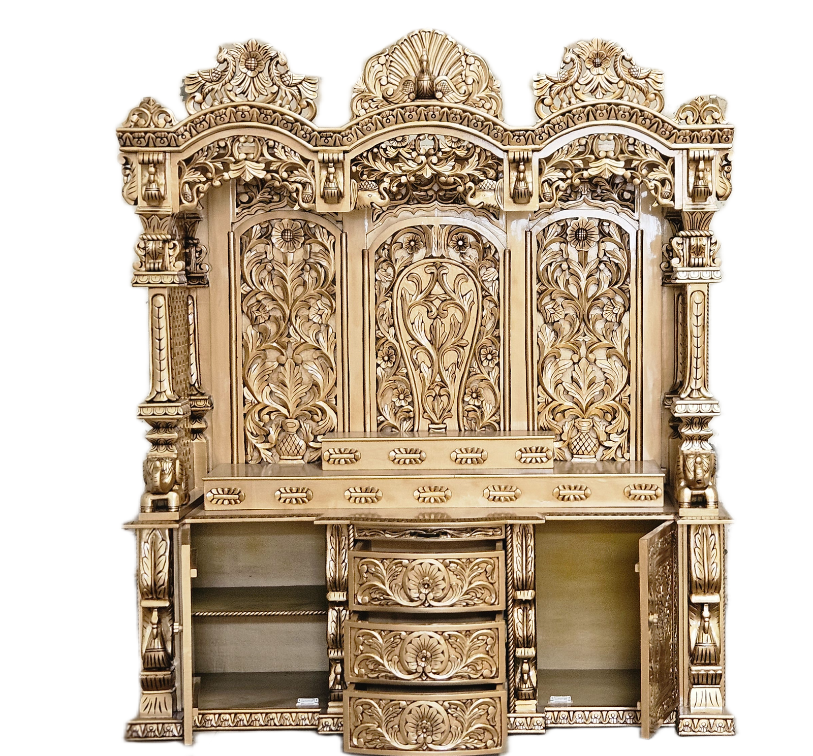Premium Handcrafted Wooden Temple with Storage Options - Image 2