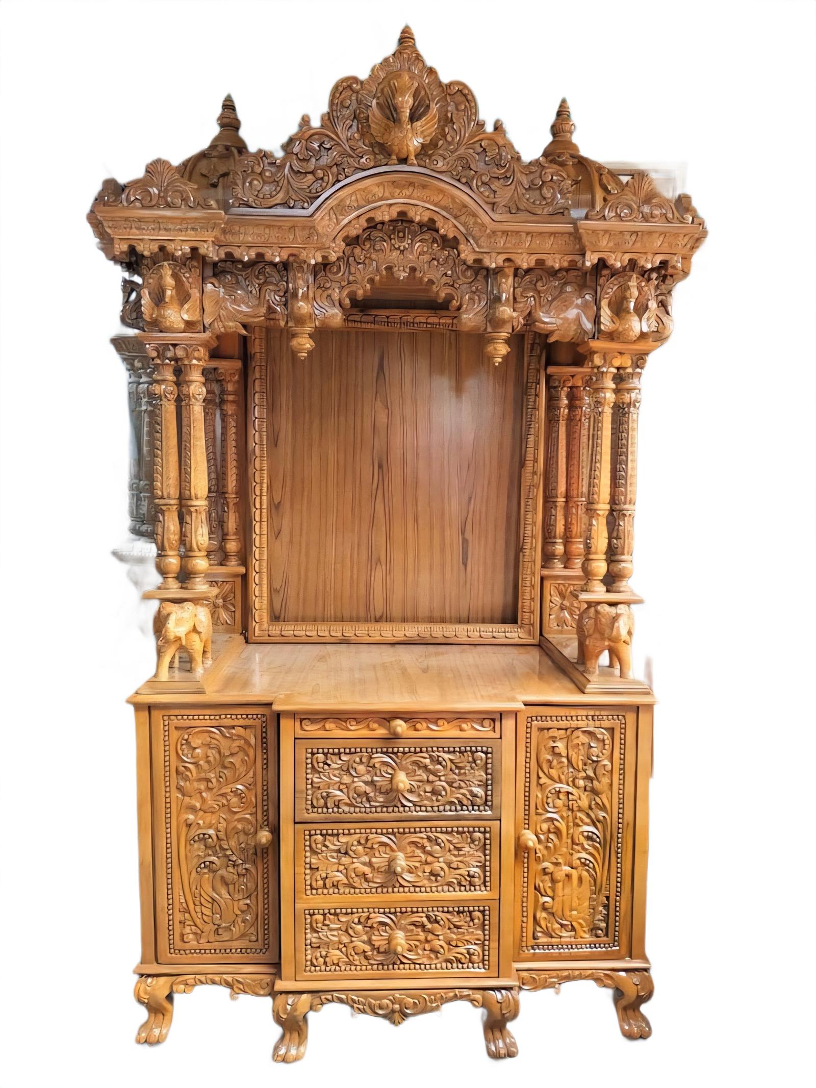 Premium Wooden Pooja Mandir with Traditional Carving